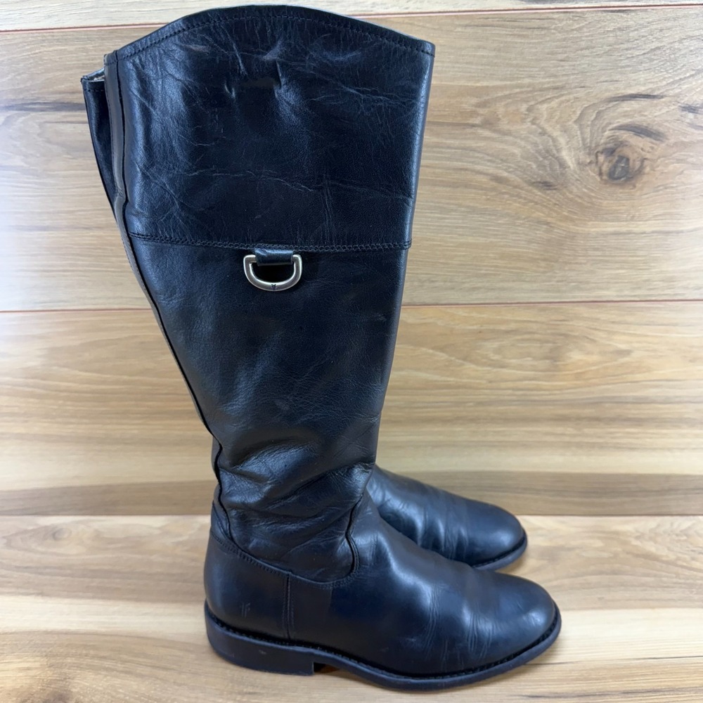 FRYE Melissa Riding D Ring Boots Womens 6 Black Leather Zip